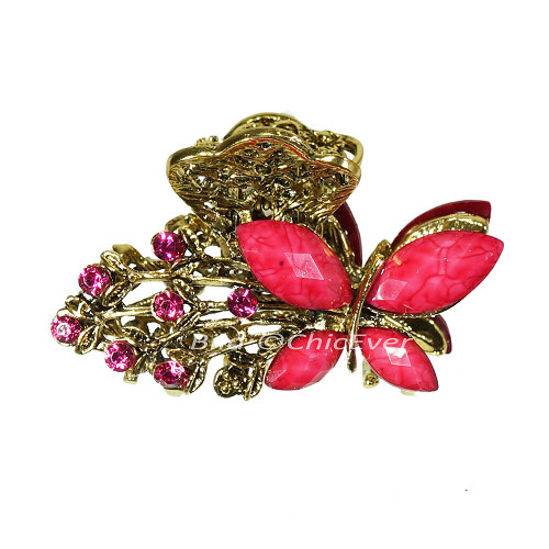 Haargreifer Schmetterlinge Haarklammer Metall Strass 3x2cm rosa gold 5698d